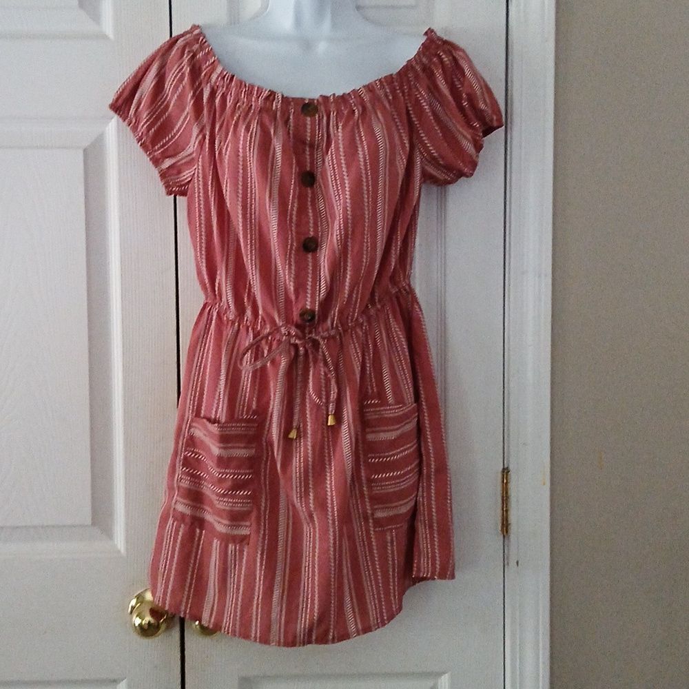 Indulge light mauve off the shoulder midi flirty casual summer dress Sz  L NWOT